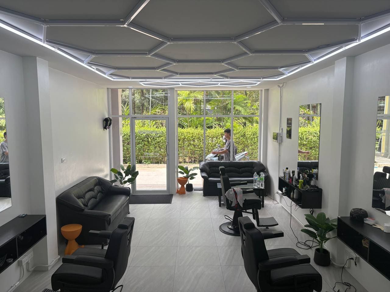 The ambiance from within the G club Barbershop